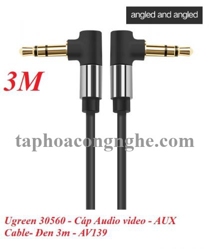 Ugreen 30560 3M màu Đen Cáp âm thanh 2 đầu 3.5mm dương 2 đầu vuông góc mạ vàng AV139 30030560